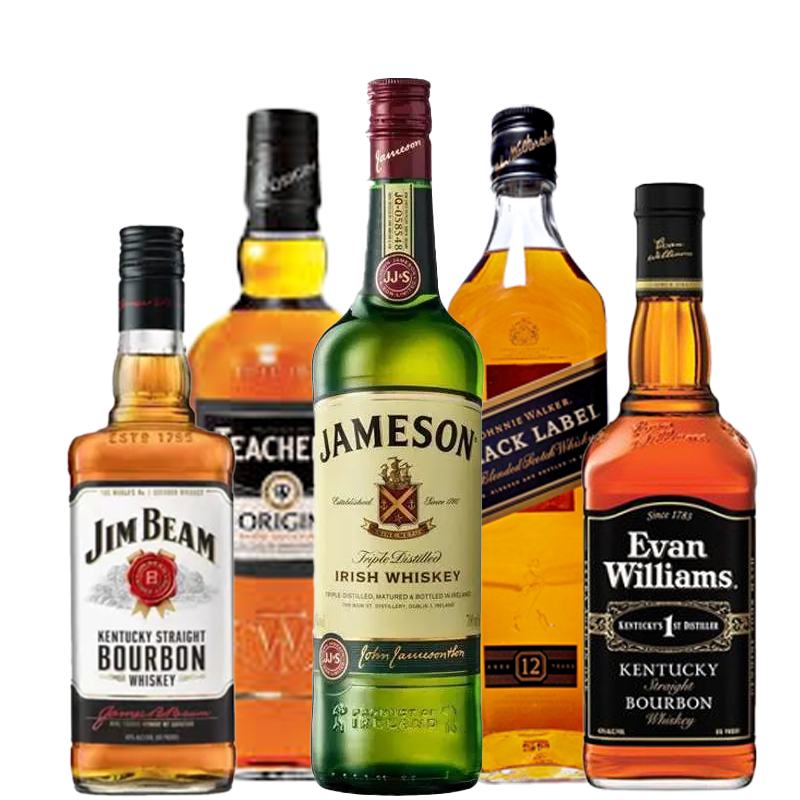 Red label, Jimbeam, Teacher, Evan Williams, Jamson chai